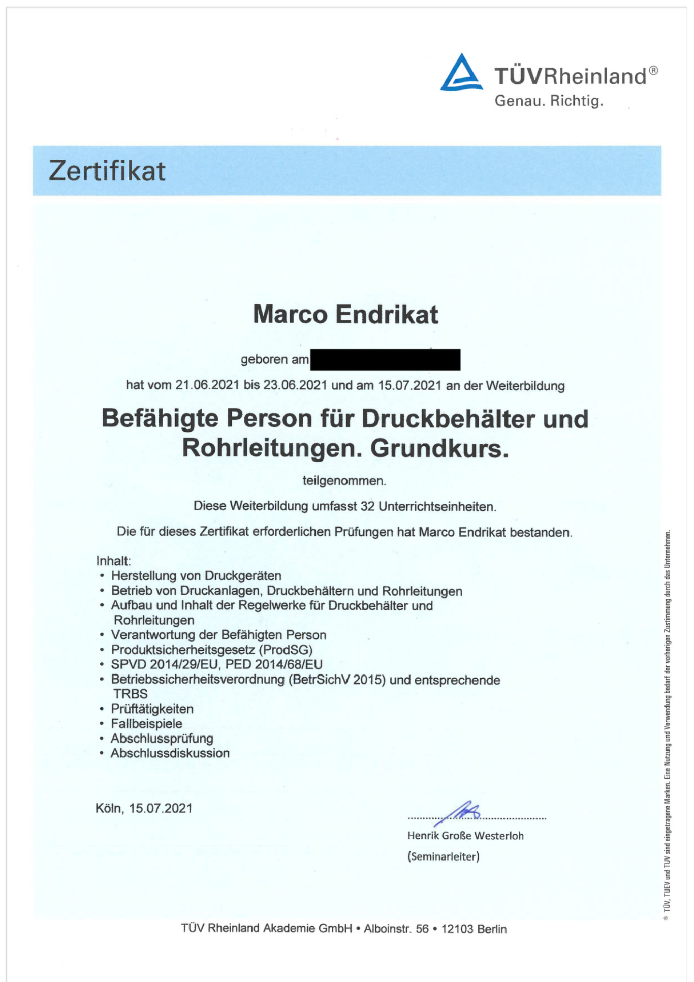 Befähigte Person für Druckbehälter und Rohrleitungen